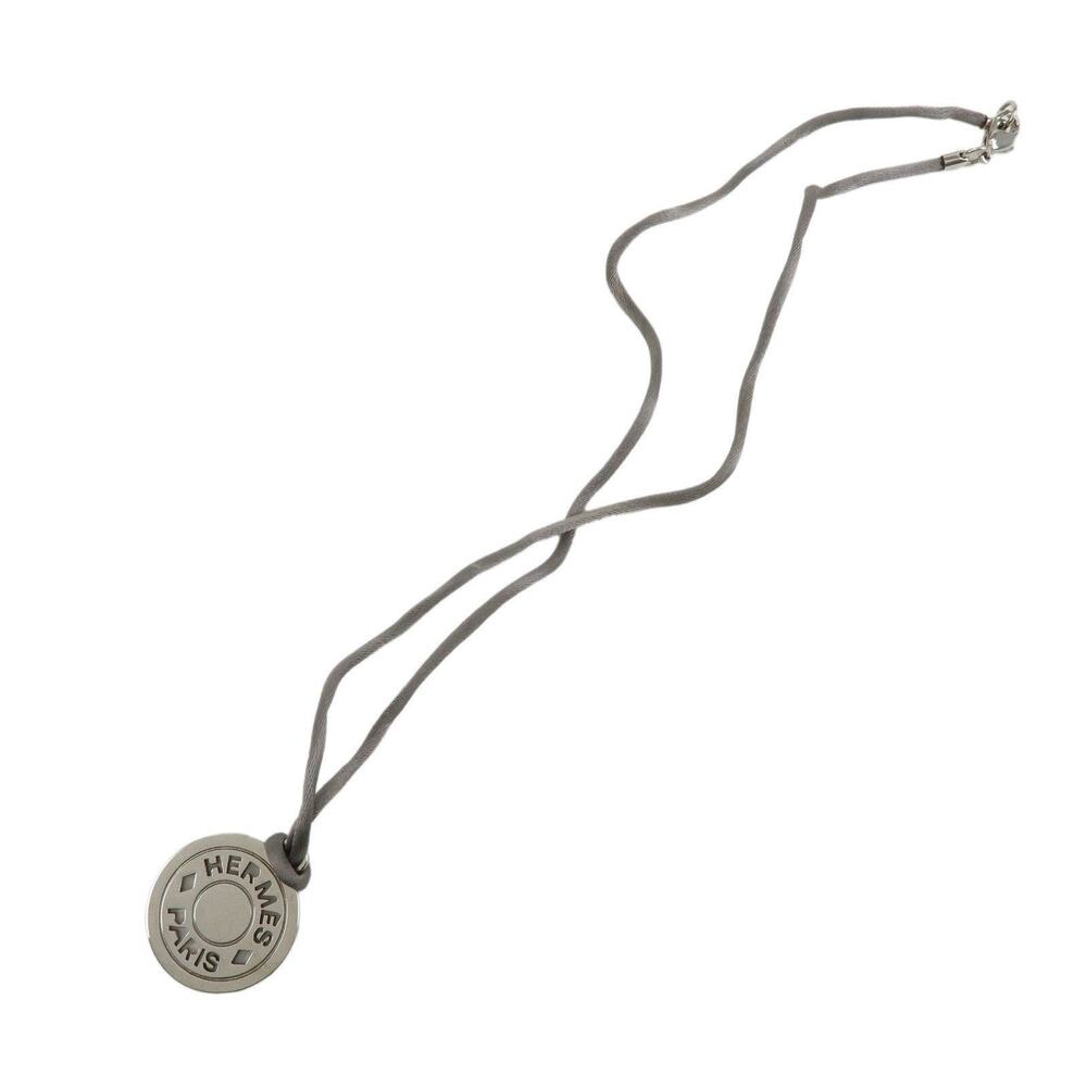 Hermes Serie Silk Cord Sterling Silver Necklace Gray